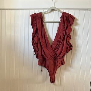 Lulu's Deep Red Ruffle Bodysuit